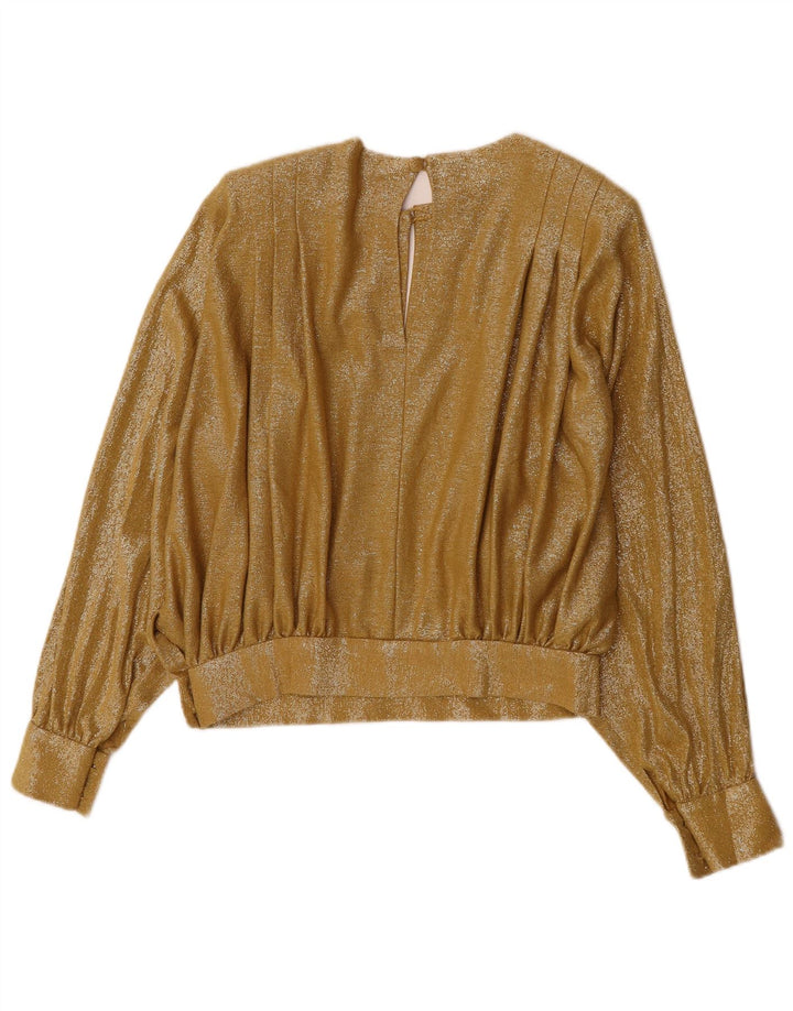 vintage Womens Crop Long Sleeve Blouse Top UK 12 Or Moyen