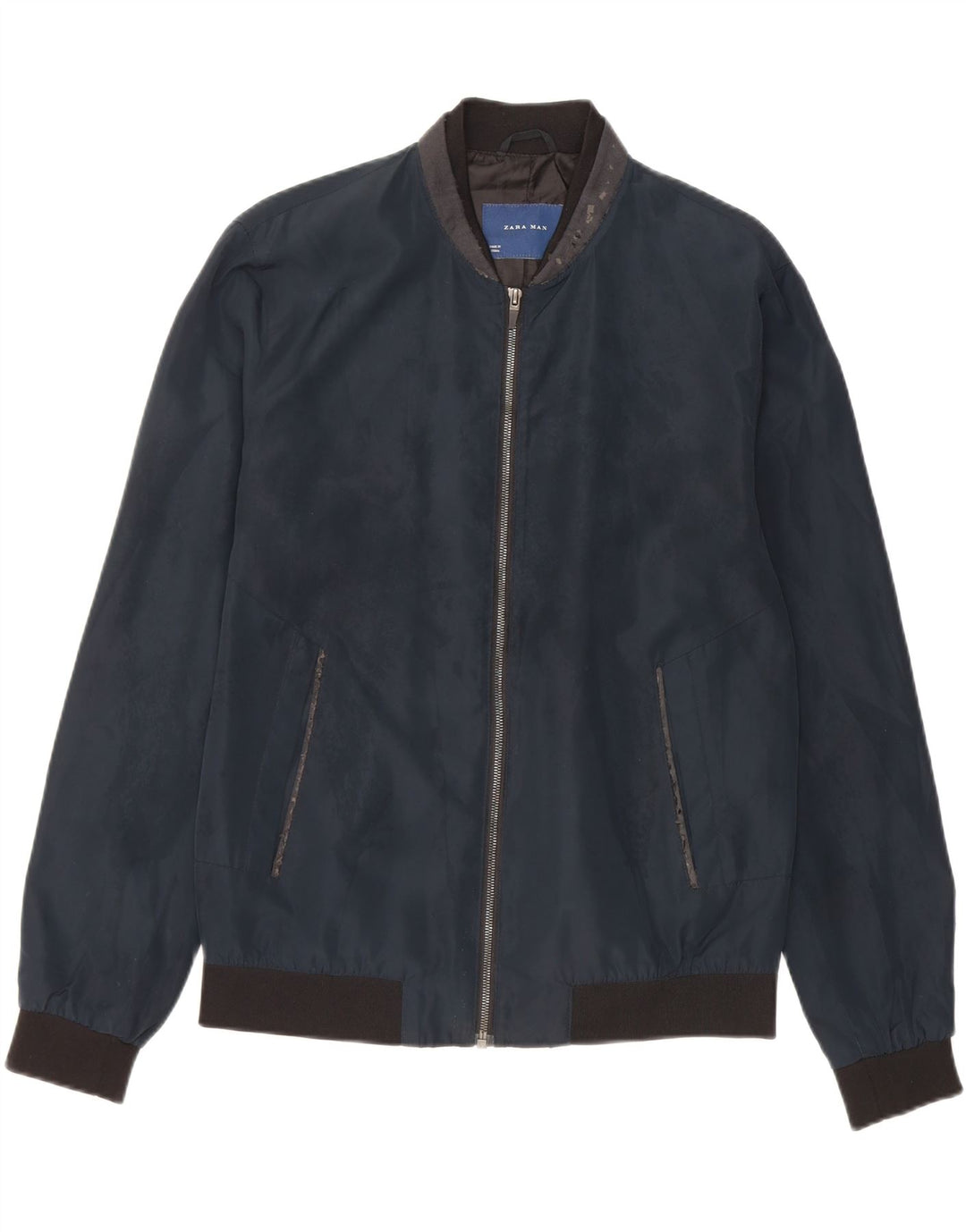 Zara Veste Bomber Homme UK 40 Large Bleu Marine Polyester