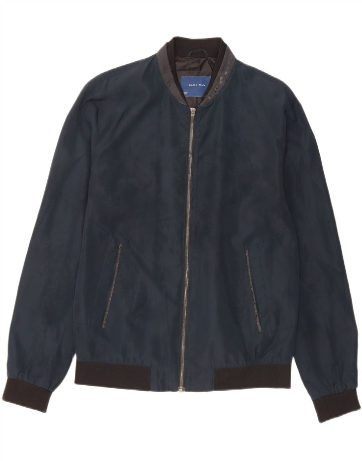 Zara Veste Bomber Homme UK 40 Large Bleu Marine Polyester