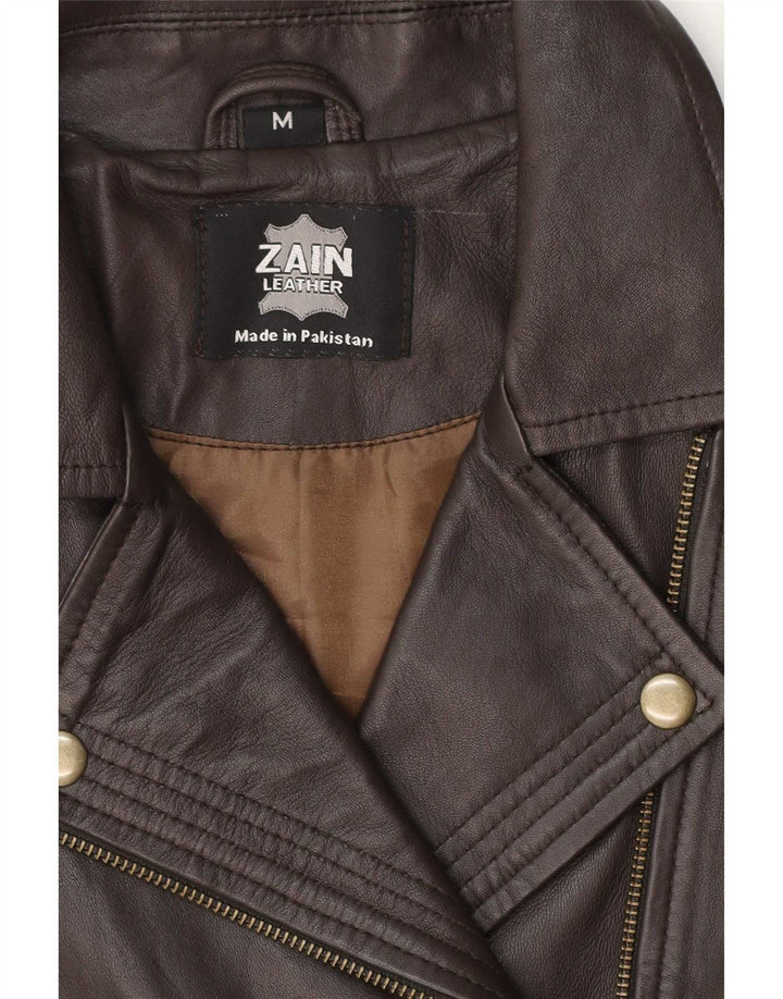 Veste motard en cuir femme vintage UK 12 Cuir brun moyen