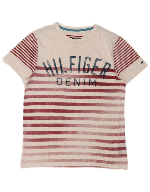 Tommy Hilfiger T-Shirt Graphique Top XS Blanc Rayé Coton Homme