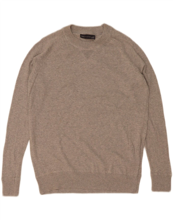 Marks & Spencer Pull à col rond pour homme XS Gris Coton