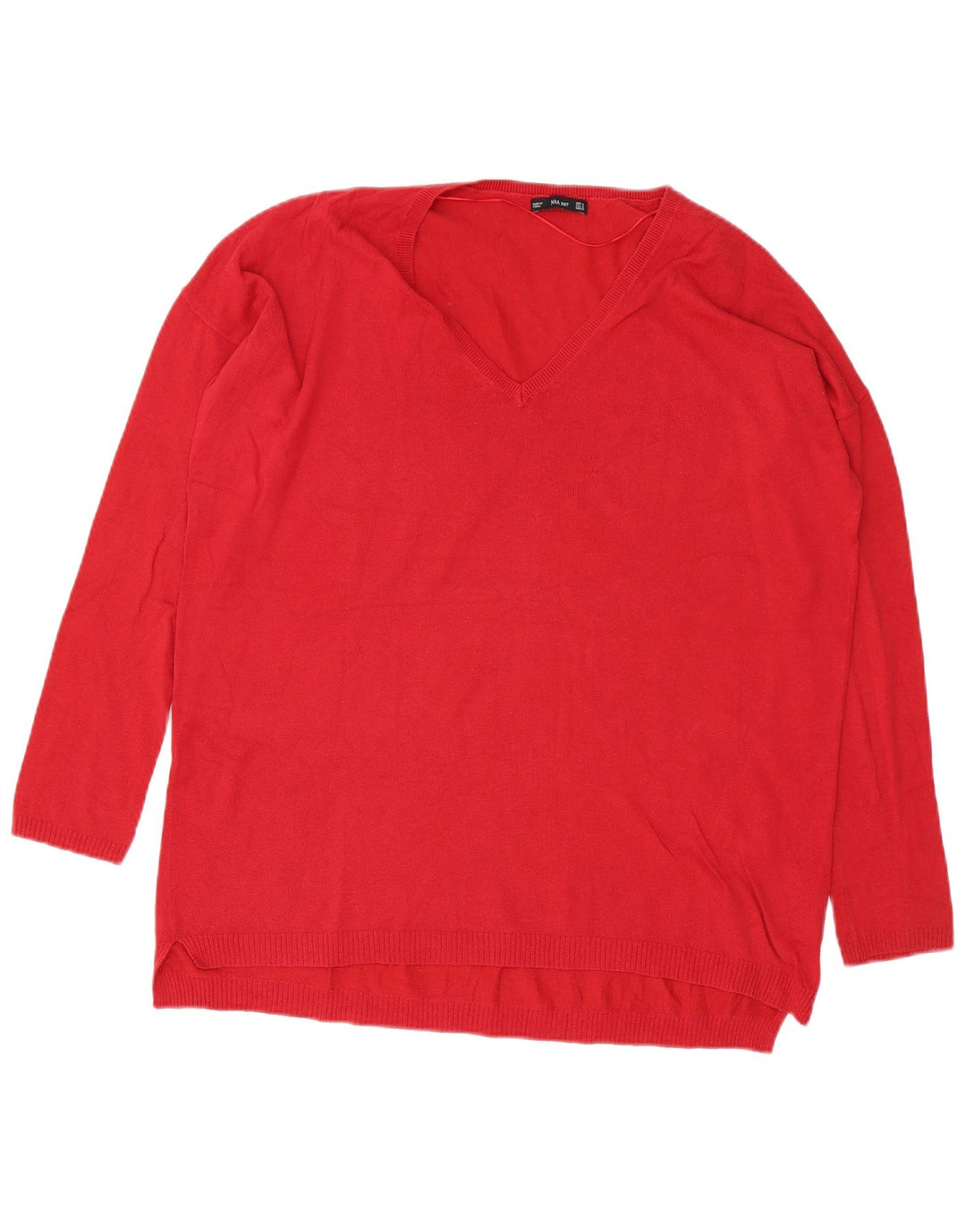 Zara Pull surdimensionné à col en V pour femme UK 14 Rouge moyen Coton