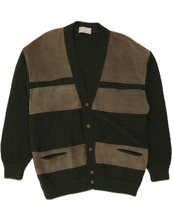 Umberto Scolari Cardigan Homme Pull Large Vert Colorblock Laine