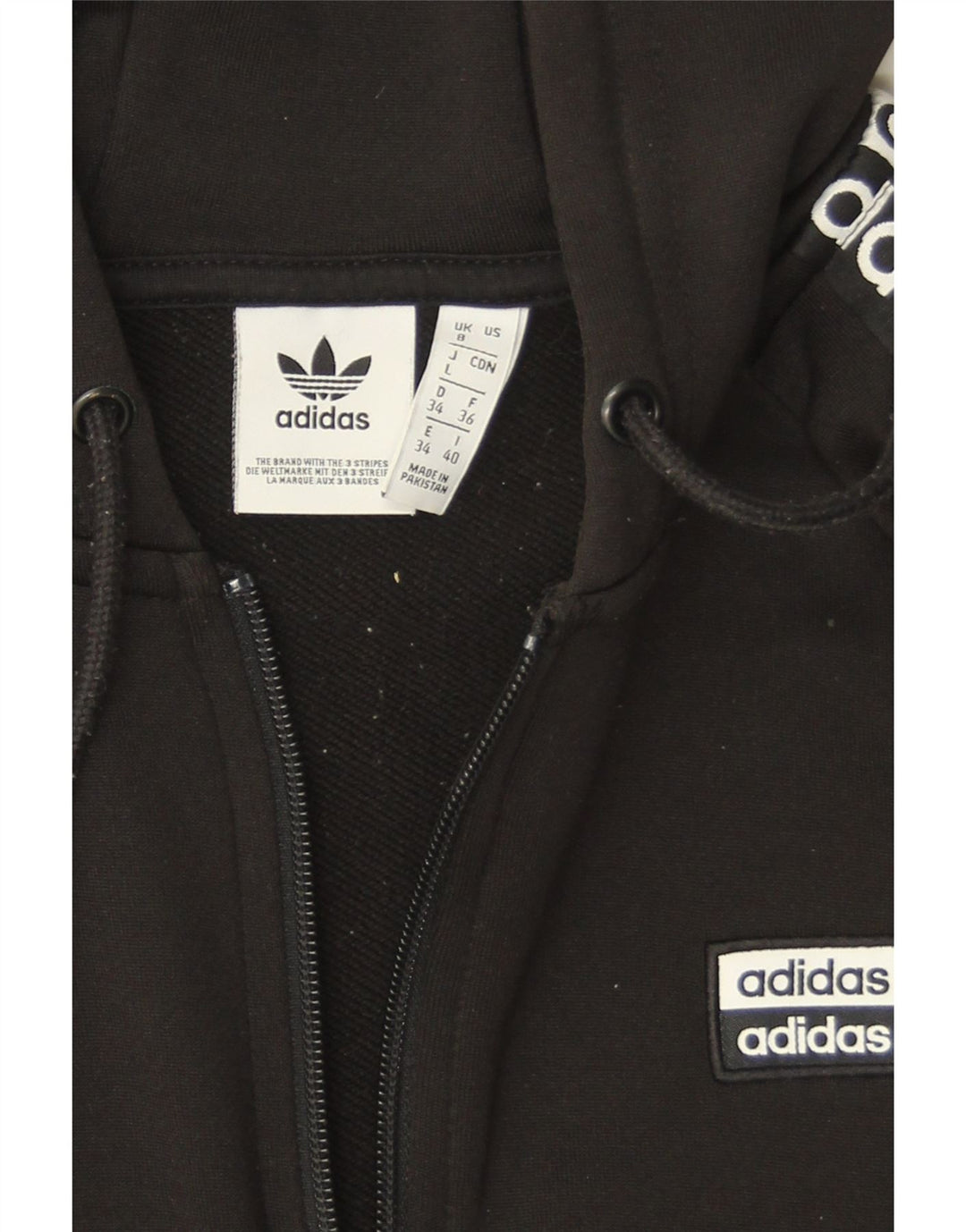 Adidas Pull à capuche zippé graphique pour femme UK 8 Small Noir Polyester