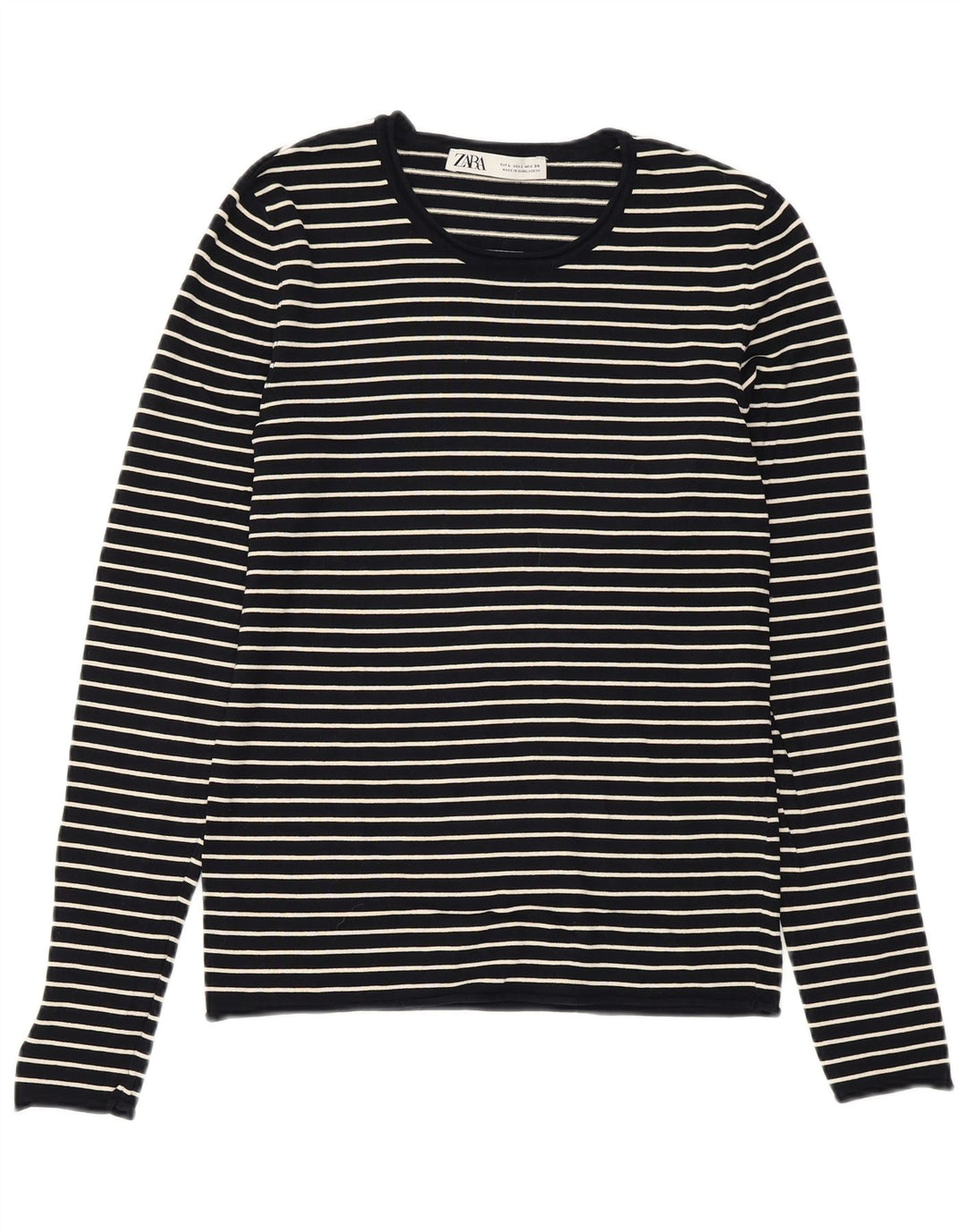 ZARA Pull à col rond pour femme UK 14 Large en viscose rayée bleu marine