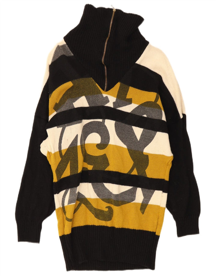 vintage Femme Zip Neck Jumper Pull IT42 Moyen Multicolore Rayé