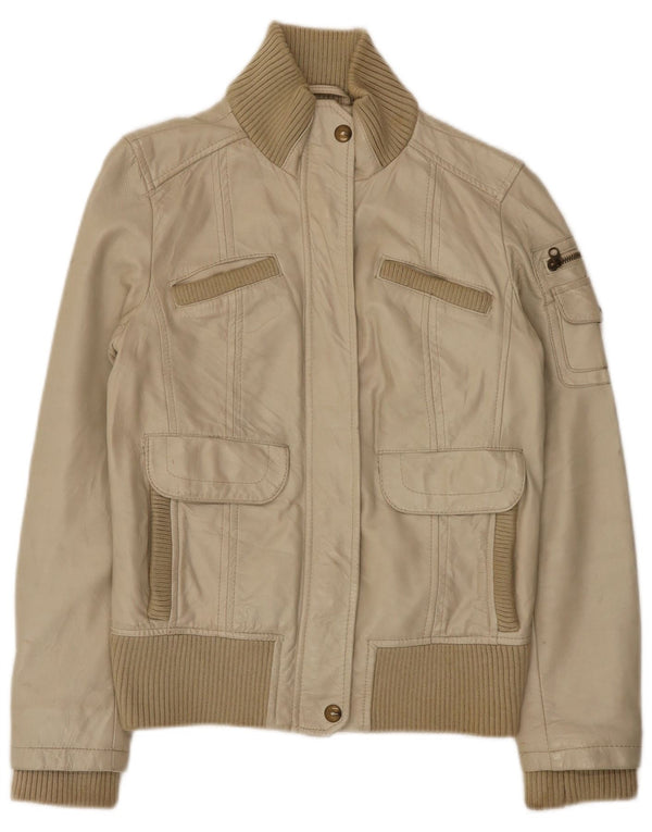 Mango Veste en cuir pour femme UK 12 Beige moyen