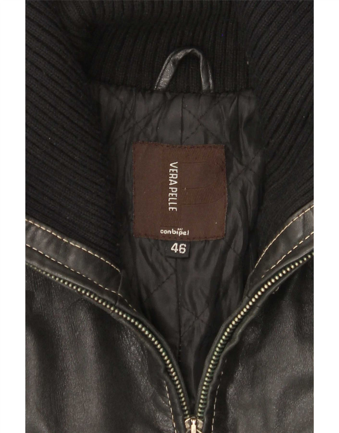 Conbipel Manteau En Cuir Femme IT 46 Large Noir Colourblock