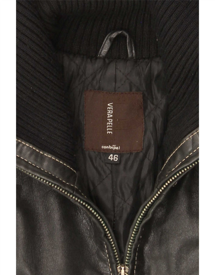 Conbipel Manteau En Cuir Femme IT 46 Large Noir Colourblock
