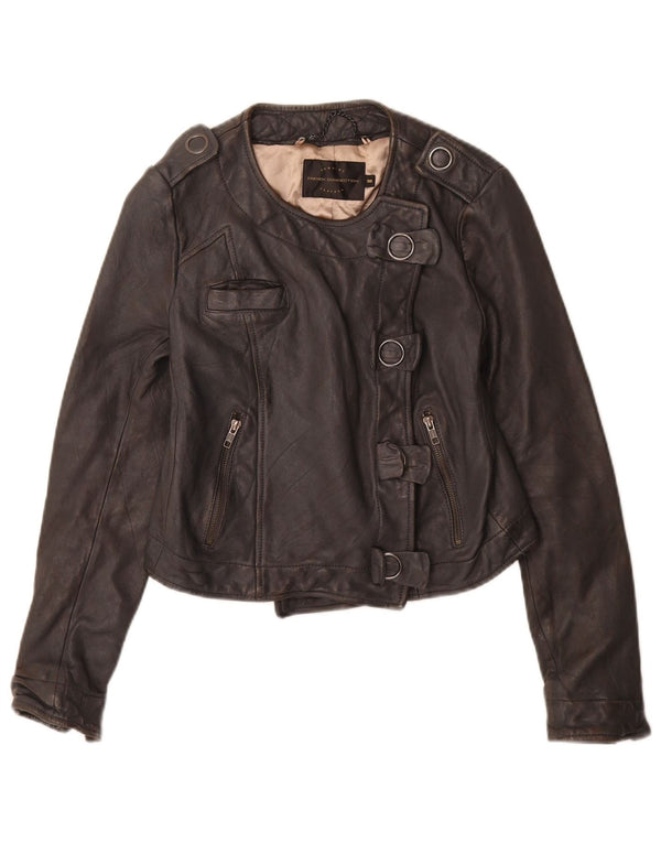 French Connection Veste militaire courte pour femme UK 10 Petit cuir noir