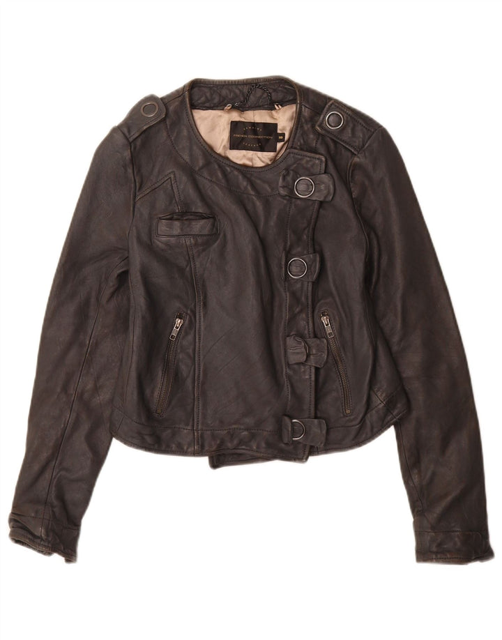 French Connection Veste militaire courte pour femme UK 10 Petit cuir noir