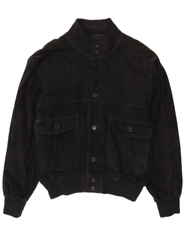 vintage Mens Suede Bomber Jacket UK 40 Grand Cuir Noir