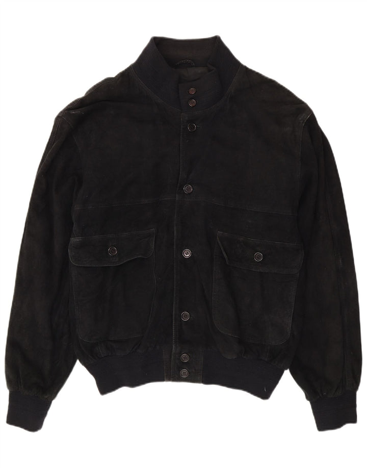 vintage Mens Suede Bomber Jacket UK 40 Grand Cuir Noir