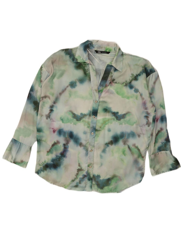 Zara Chemisier surdimensionné pour femme UK 44 en polyester tie-dye vert moyen