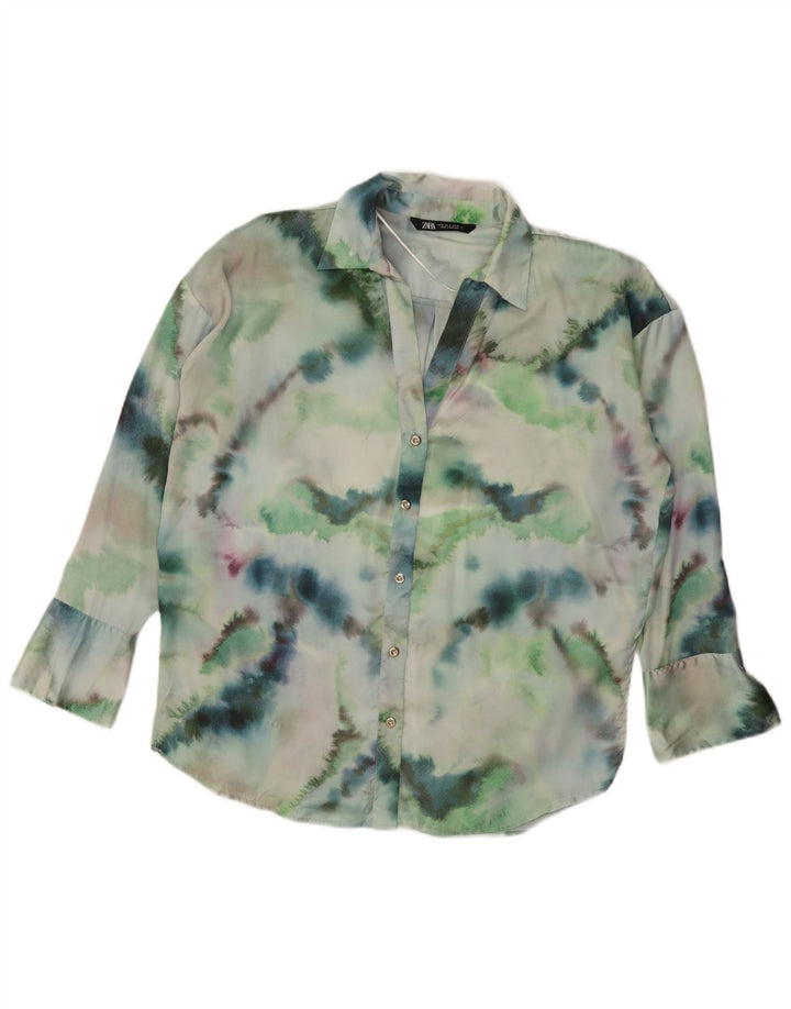 Zara Chemisier surdimensionné pour femme UK 44 en polyester tie-dye vert moyen
