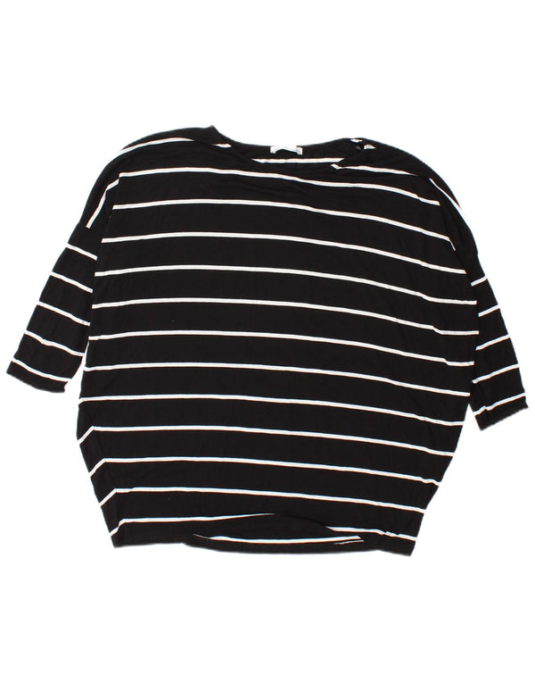 Zara Femme Haut Oversize Manches Longues UK 10 Petite Viscose Rayée Noire
