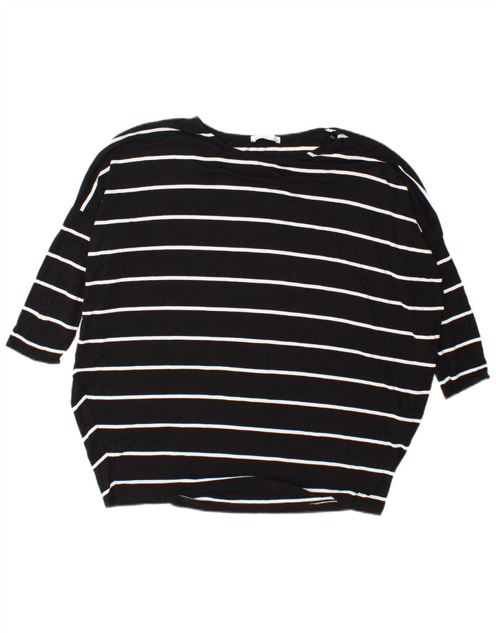 Zara Femme Haut Oversize Manches Longues UK 10 Petite Viscose Rayée Noire