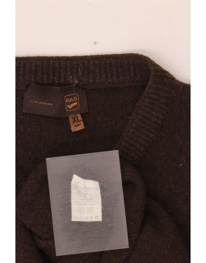 Gas Pull col V pour homme XL en laine marron