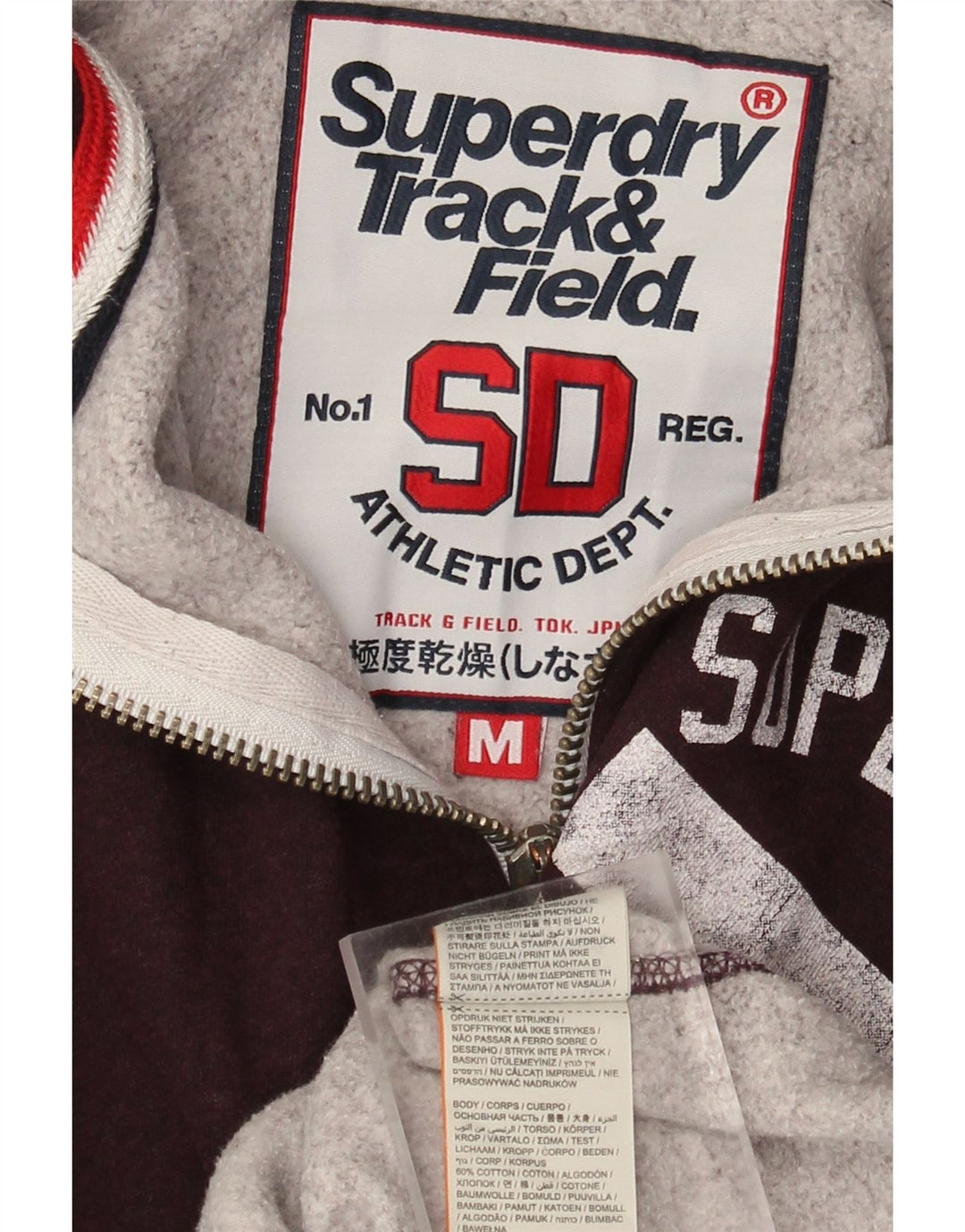 Superdry Pull à Capuche Graphique Zippé Homme Coton Bordeaux Moyen