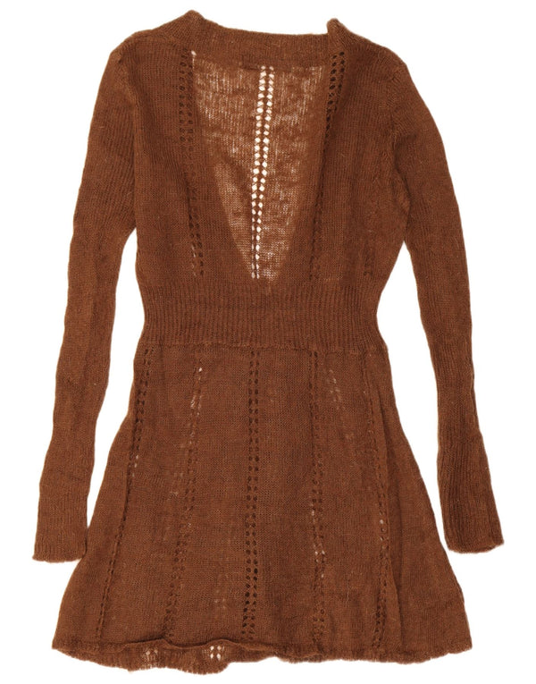 Zara Pull long à col en V pour femme UK 14 Large Ramie Marron