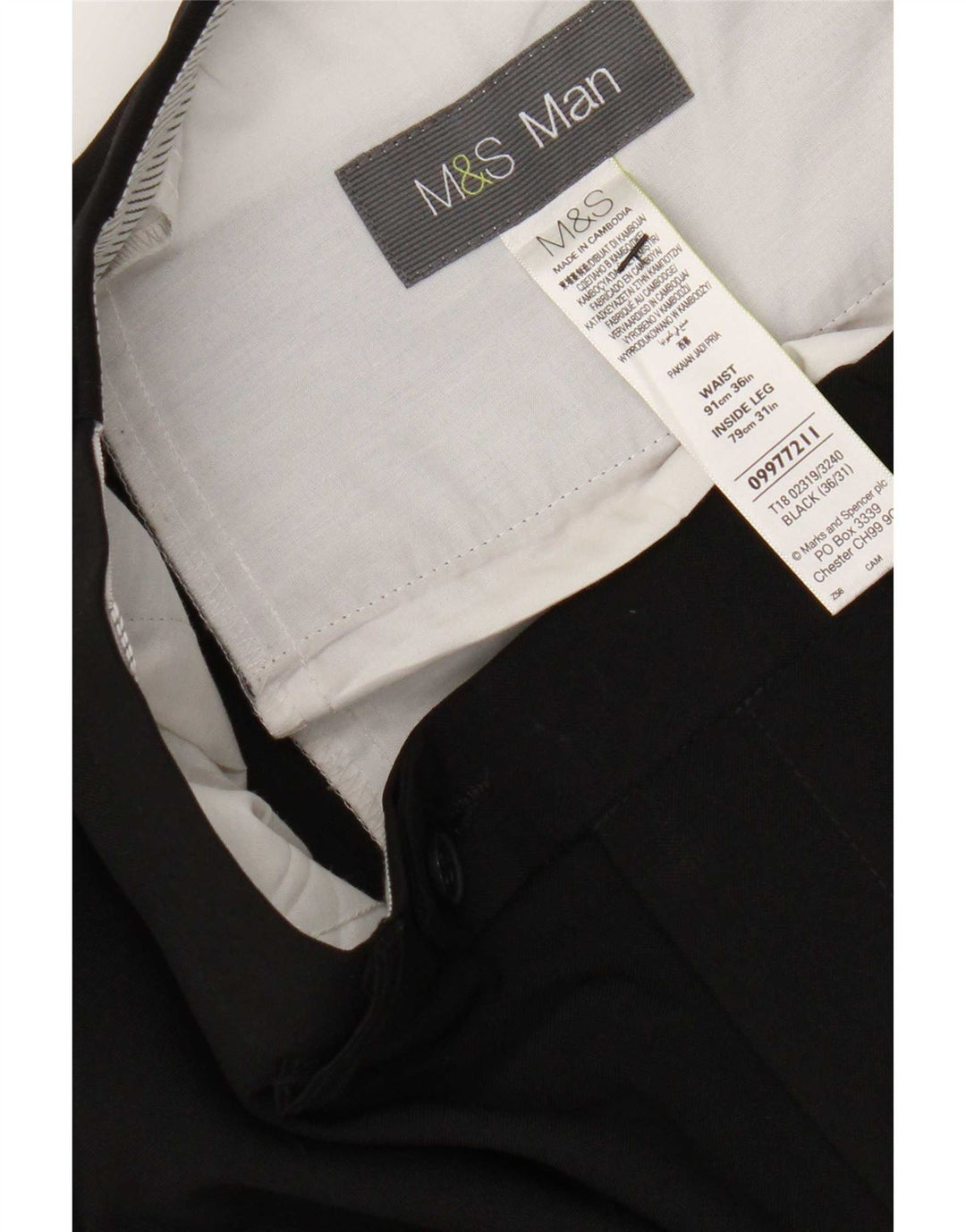 Marks & Spencer Pantalon de Costume Droit Homme W36 L31 Noir Polyester