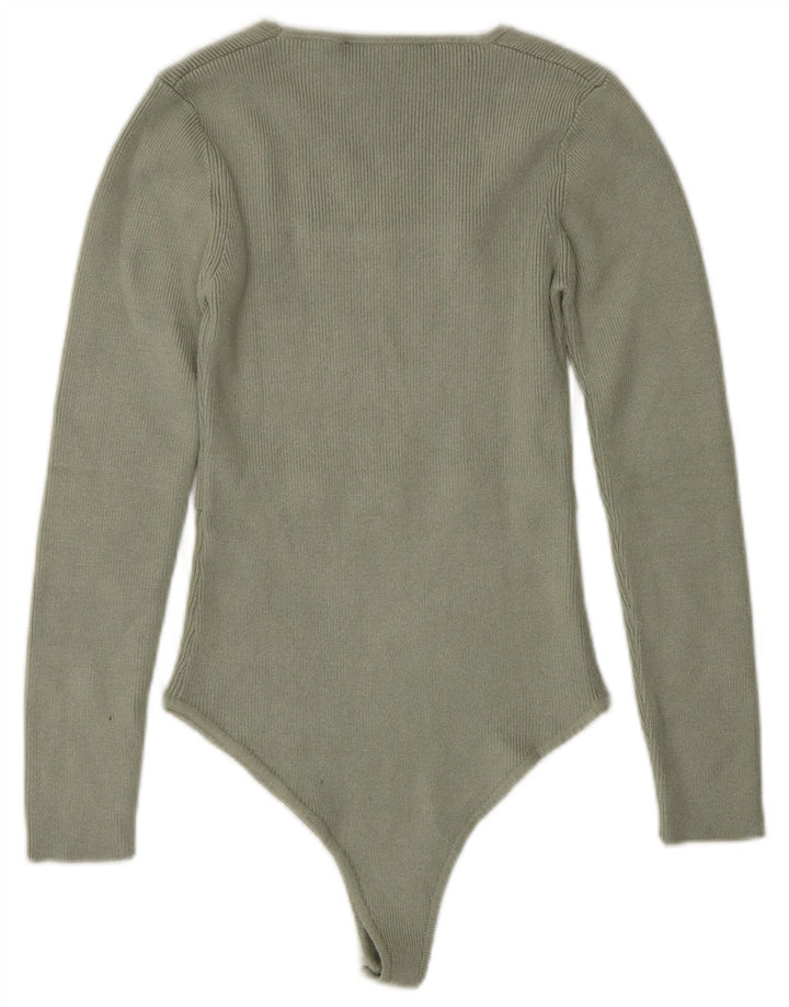 Zara Body à manches longues pour femme UK 8 Small Kaki Viscose