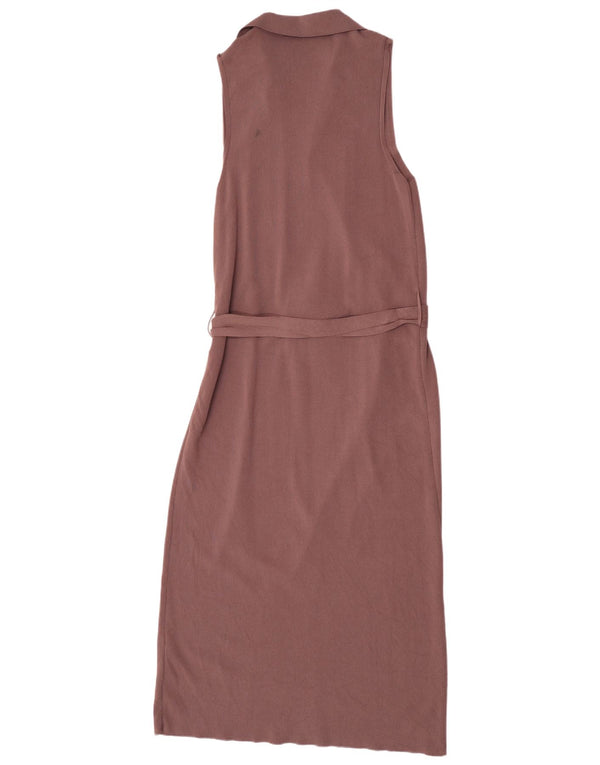 Zara Robe longue sans manches pour femme UK 12 Viscose marron moyen