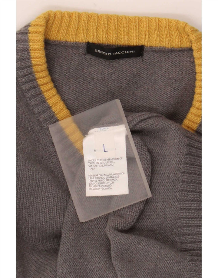 Sergio Tacchini Pull col V pour homme en laine rayée grise