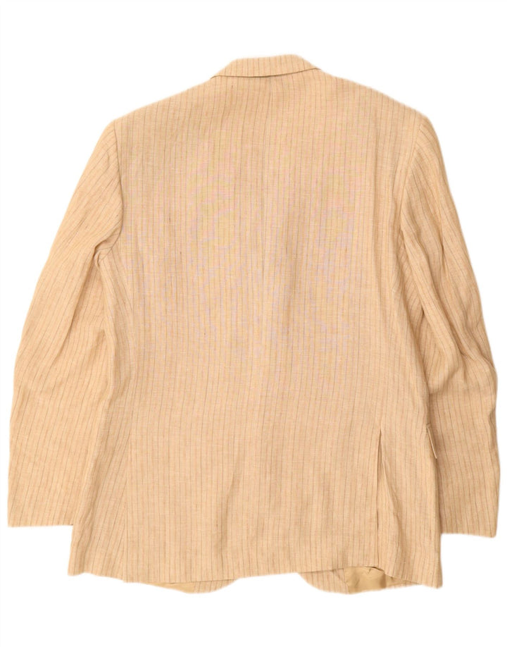 vintage Homme 3 Bouton Blazer Veste IT 52 XL Beige Pinstripe Lin