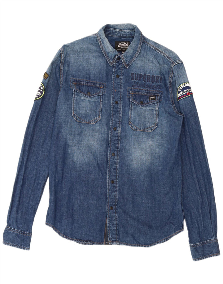 Superdry Chemise en Jean Graphique Homme Bleu Moyen Coton