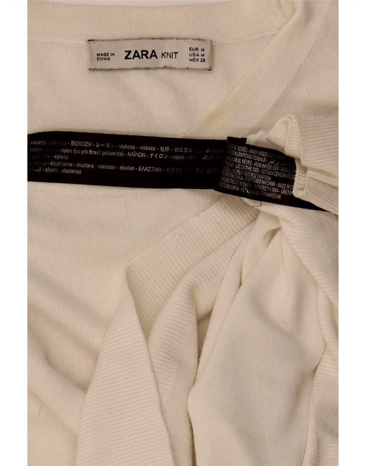 Zara Femme Pull Col Bateau UK 12 Medium Blanc Viscose