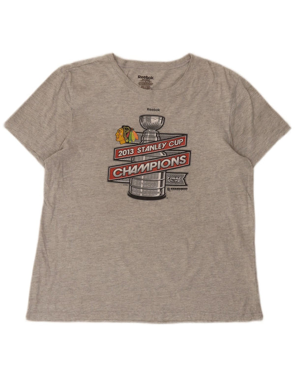 Reebok T-shirt graphique Chicago Blackhawks pour femme UK 14 Large Gris