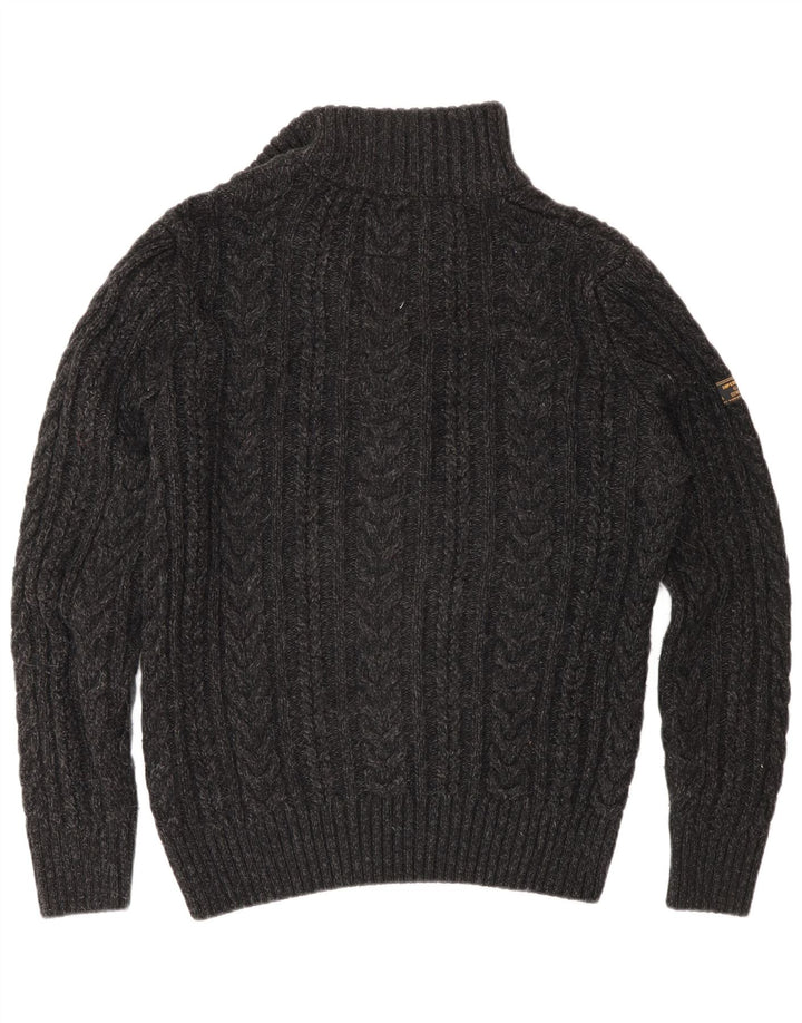 Superdry Pull Zip Neck Jumper Homme Gris Moyen Acrylique