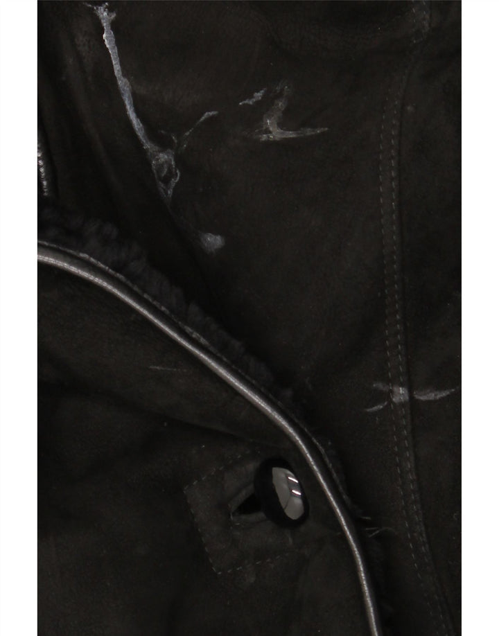 manteau en peau de mouton vintage femme UK 18 XL Noir