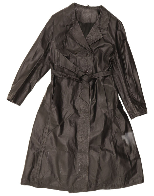 manteau en cuir femme vintage UK 14 Cuir noir moyen
