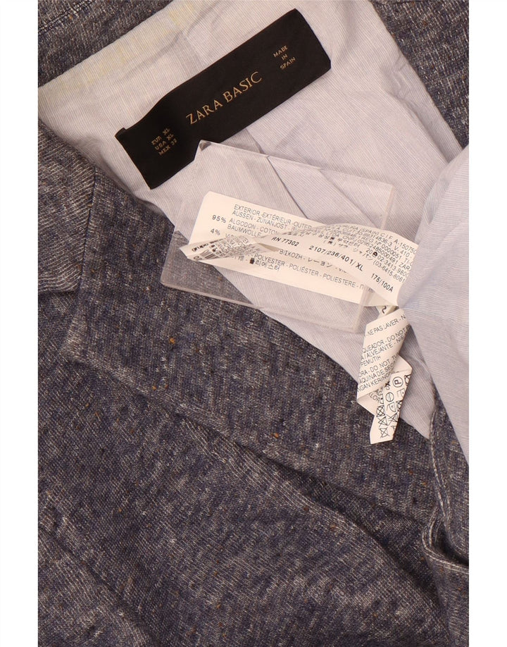Zara Womens 1 Button Blazer Jacket UK 18 XL Bleu Moucheté Coton