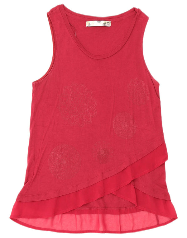 Desigual Chemisier sans manches pour femme UK 44 Large Viscose florale bordeaux