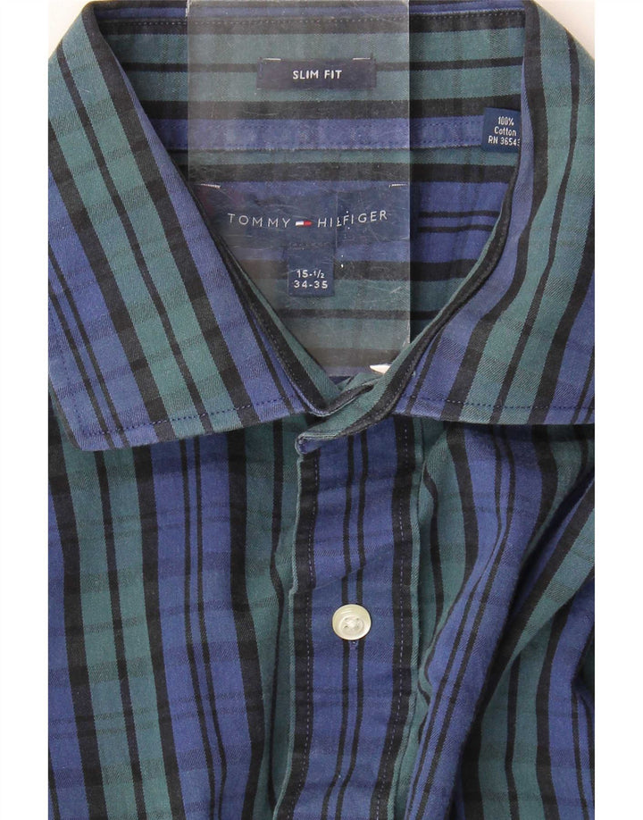 Tommy Hilfiger Chemise slim fit pour homme Taille 15 1/2 Coton à carreaux bleu moyen