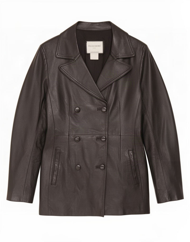 Veste en cuir femme vintage UK 14 Noir Moyen