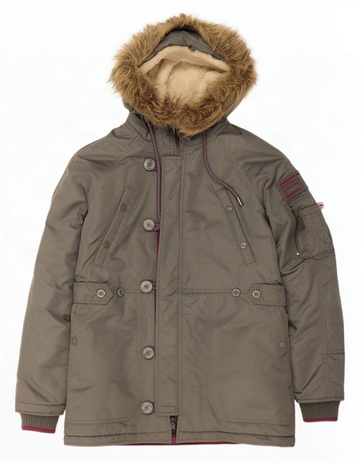 Superdry Veste Parka à Capuche Homme UK 38 Nylon Gris Moyen