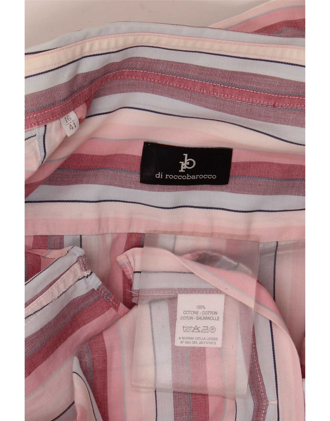 Roccobarocco Chemise Homme Taille 41 16 Grand Coton Rayé Rose