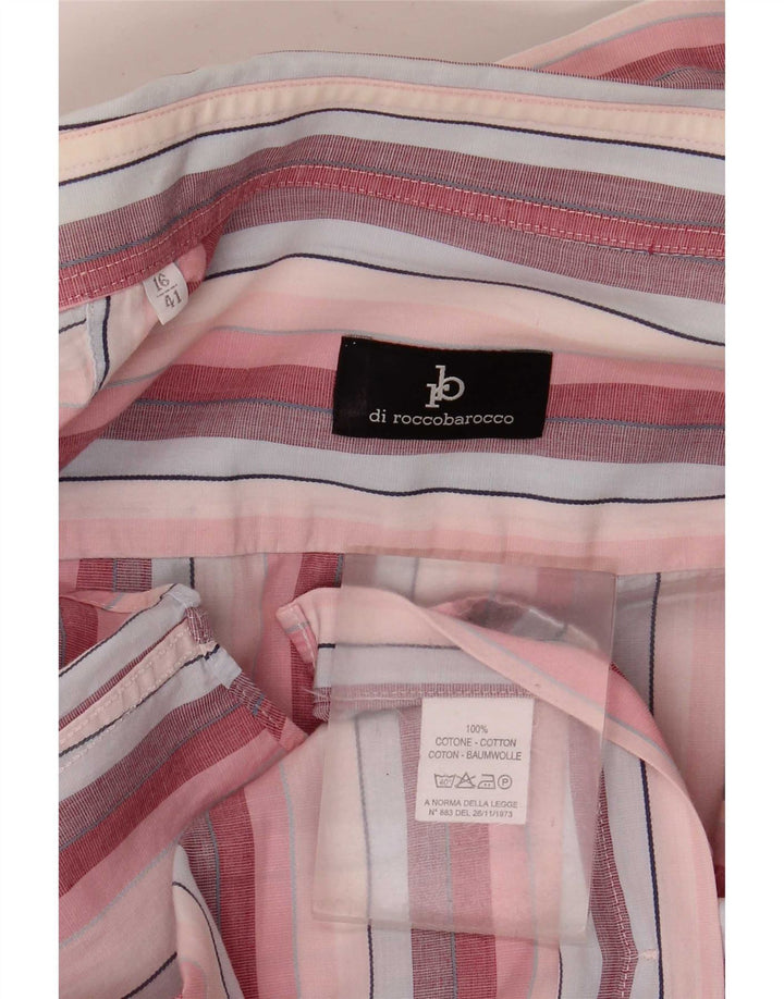Roccobarocco Chemise Homme Taille 41 16 Grand Coton Rayé Rose