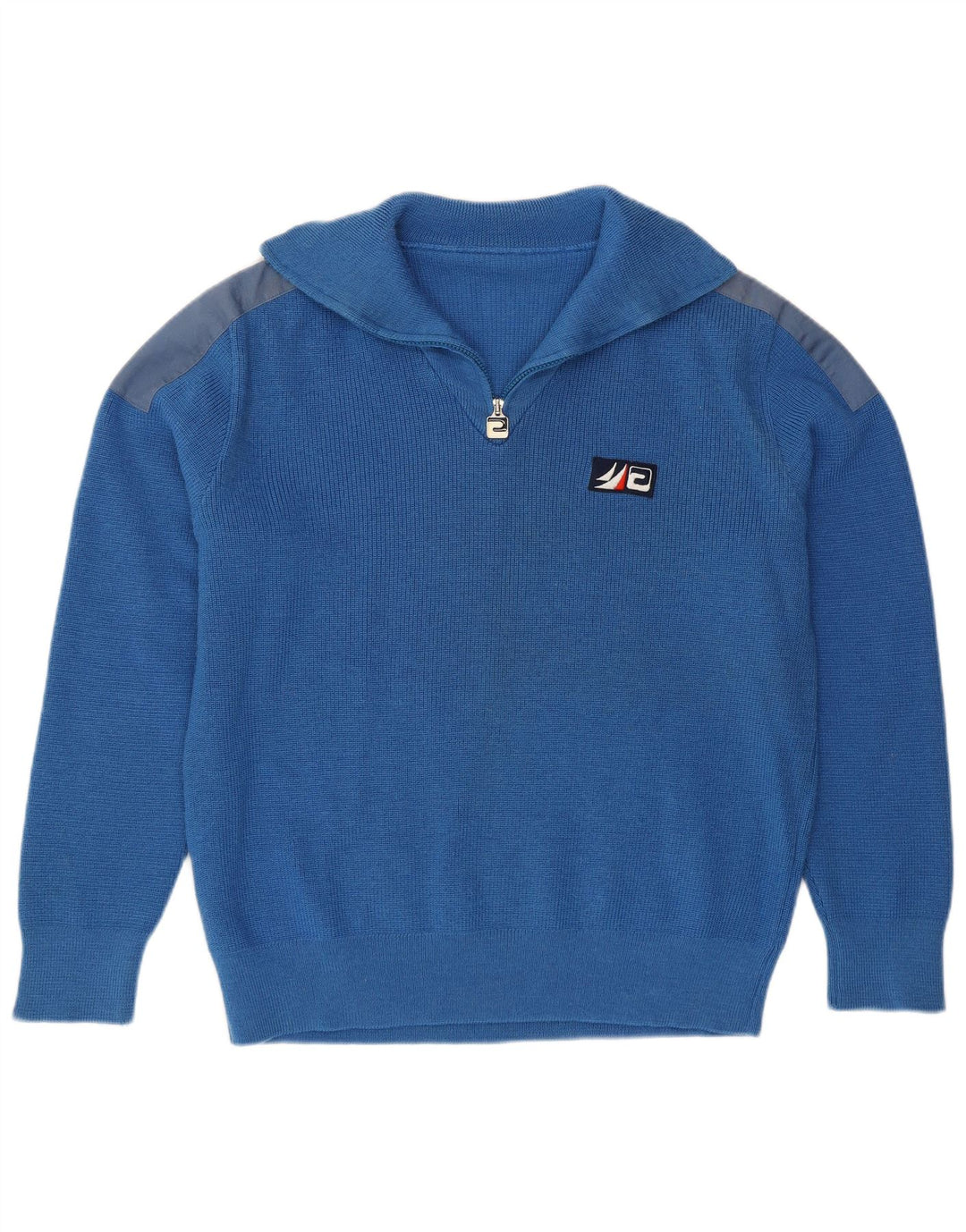 vintage Mens Zip Neck Jumper Pull Grand Bleu Colorblock