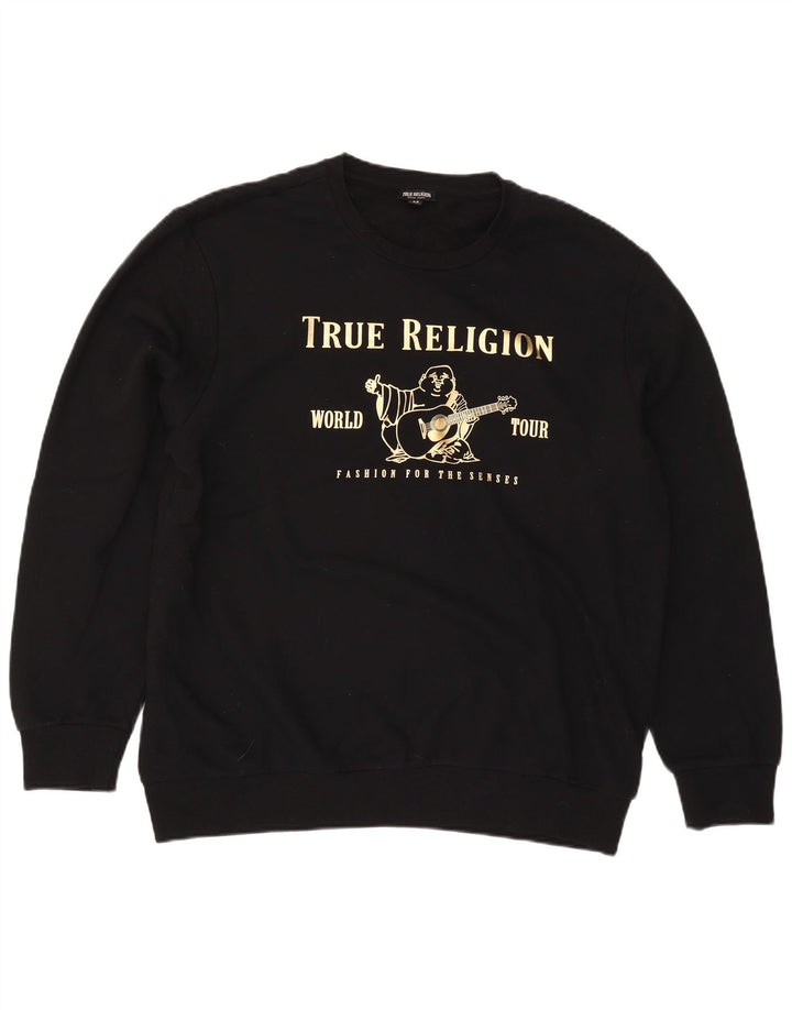 True Religion Sweat-shirt graphique pour homme en coton noir 2XL