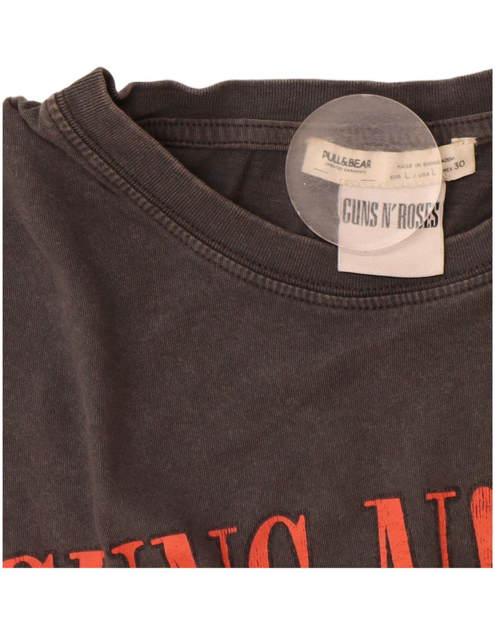Pull & Bear T-Shirt Graphique Guns & Roses Homme Gris Large Coton