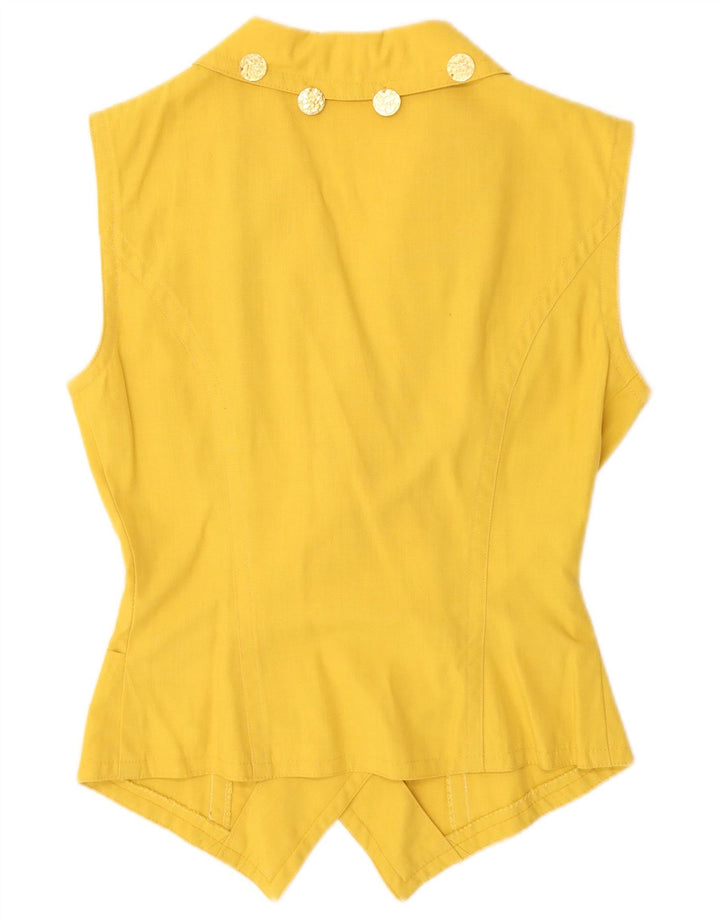 vintage Femme Double Breasted Gilet UK 12 Jaune Moyen