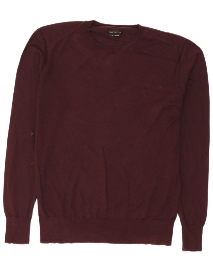All Saints Pull col rond homme en coton bordeaux moyen