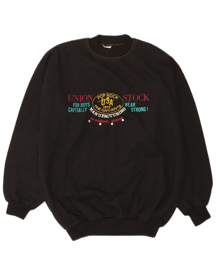 vintage Mens Graphic Sweatshirt Jumper Moyen Noir Coton