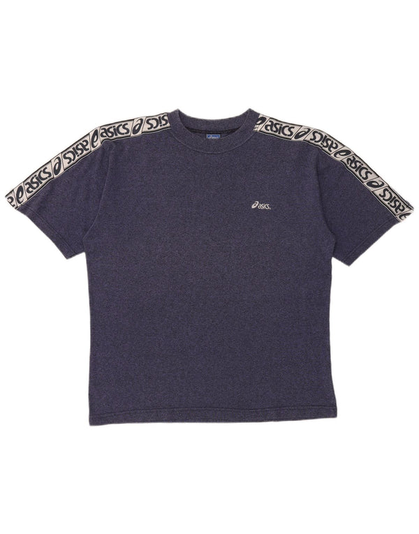Asics Mens Graphic T-Shirt Top Large Bleu Marine Moucheté Coton